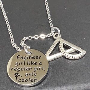 Engineer Measurement Protractor Ruler Silver Necklace